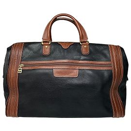 Borsa da viaggio in pelle granulata Balenciaga BB Logo vintage nera e marrone Nero