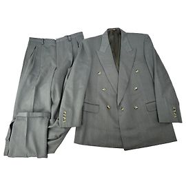 Vintage Givenchy Men's Double-Breasted Wool Suit Grey M Grey