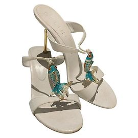 Céline Koi Fish Sandals White Golden Metallic