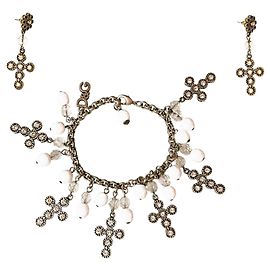 Conjunto DOLCE & GABBANA - pulseira-brincos em prata escurecida com cruzes barrocas e cristais Swarovski Prata Branco