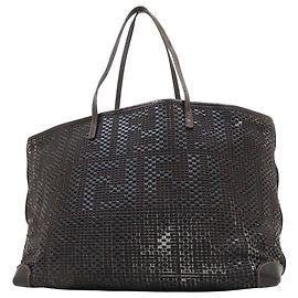 Bolsa tote de couro de bezerro trançado Zucca preta e marrom Fendi Marrom Preto