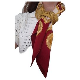 Lenço Hermès Selles de seda bege e bordeaux Bege Bordeaux