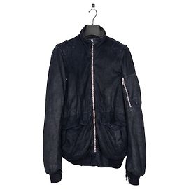 Rick Owens AW04 QUEEN Blistered Leder Polizei Bomberjacke Schwarz