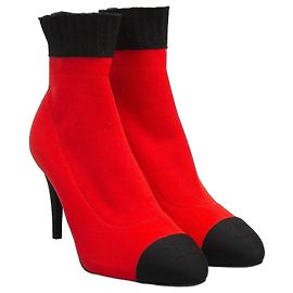 NWOB Chanel 2019 Red & Black Knit Sock Booties, Size 41 pre-owned Other