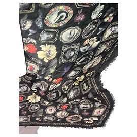 Alexander Mcqueen Bufanda de seda con estampado de collage Negro