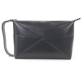 Loewe Puzzle Fold Wash Bag Leather Clutch Black