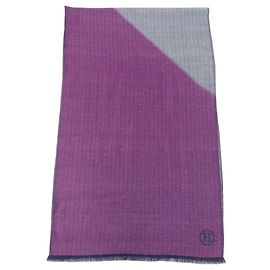 Xale de cashmere Hermès em azul marinho e roxo Roxo Azul marinho
