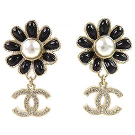 Pendientes de Stud Chanel en Oro y Negro Negro Dorado