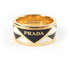 Prada Dreieckslogo Ring Schwarz Weiß Golden