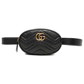 Gucci Black GG Marmont Matelasse Leather Belt Bag Black