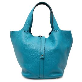 Hermès Picotin Lock 26 em Couro Clemence Azul Azul Turquesa