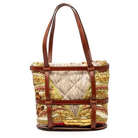 Salvatore Ferragamo Borsa a secchiello Jungle Safari in nylon e pelle marrone Ferragamo Marrone
