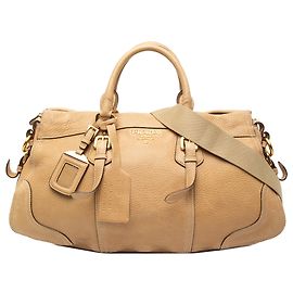 Bolsa de compras Prada em couro Cervo Antik bege Bege