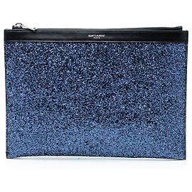 Pasta para tablet em couro azul com glitter Saint Laurent Azul
