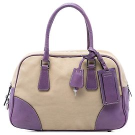 Bolsa Bauletto em lona Canapa com detalhes em cinghiale bege da Prada Outro Roxo escuro