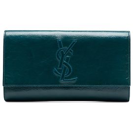Pochette Belle De Jour en cuir verni texturé bleu large de Saint Laurent Bleu Autre