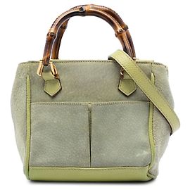 Bolsa de camurça verde Gucci com alça de bambu Dourado Verde