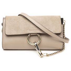 Mini borsa Faye in pelle di vitello e suede marrone Chloé con catena a tracolla Marrone Taupe
