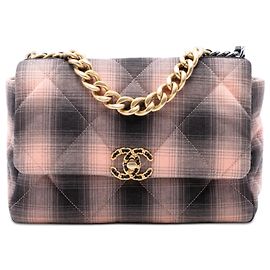 Chanel Rosa Grande Bolsa de Algodón a Cuadros 19 Flap Rosa