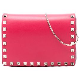 Valentino Pink Leather Rockstud Chain Pouch Pink Other