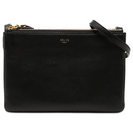 Céline Celine Pequeno Trio em Couro de Cordeiro Preto Preto