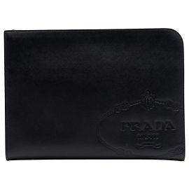 Prada Schwarze Saffiano Logo Clutch Schwarz