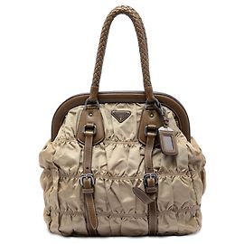 Prada Beiger Tessuto Gaufre Rahmen Tote Beige