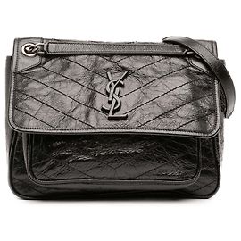 Saint Laurent Black Medium Crinkled Calfskin Niki Black