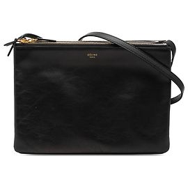 Céline Celine Trio Preto Grande em Couro de Cordeiro Preto