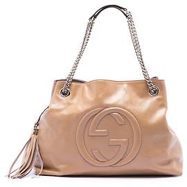 Gucci Braune Mittelgroße Lacksoho-Kette Tote Braun Fleisch