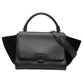 Céline Bolsa Trapeze Pequena em Couro de Bezerro Texturizado Preto e Suede Celine Preto