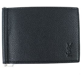Yves Saint Laurent Black Leather Card Case Black