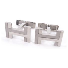 Hermès Hermes Silver H-Logo Design Cufflinks Silvery