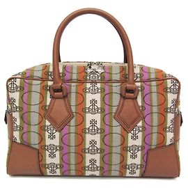 Bolsa Boston Small Orb Stripe da Vivienne Westwood Marrom Verde