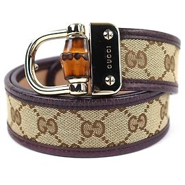 Gucci GG Canvas Gürtel mit Lederbesatz aus Bambus Braun Beige