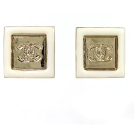 Chanel B24C Coco Mark quadratische Ohrringe Weiß