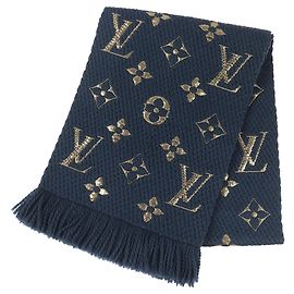 Sciarpa Logomania Shine Louis Vuitton D'oro Blu navy
