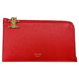 Céline CELINE Leather Triomphe Zip-around Business Card Holder Red