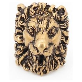 Gucci Lion Head Ring with Crystal Aged Gold Brass Black Men US 6.5 Black