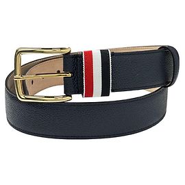 Thom Browne Cinto clássico de couro Pebble com fivela de grosgrain, azul marinho Azul