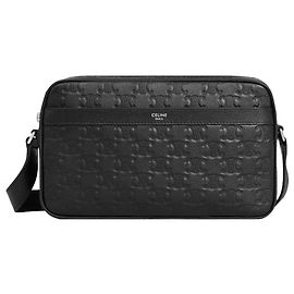 Céline Medium Messenger In Calfskin With Embossed Triomphe Bag Black
