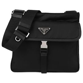 Prada Borsa a spalla in nylon e pelle Saffiano Nero