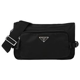 Prada Borsa a spalla in pelle Saffiano Re Nylon media Nero