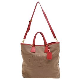 Sac tote 2-en-1 en toile marron Prada Marron