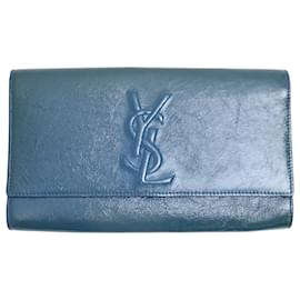 Bolsa clutch grande Belle de Jour em couro patente texturizado azul Yves Saint Laurent Azul Azul claro