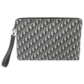 Dior Clutch de alça em jacquard oblíquo bege e preto Marrom