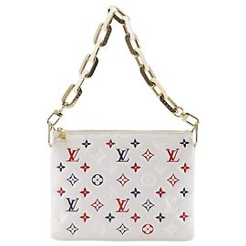 Bolsa 2 em 1 Coussin PM Monogram em couro de cordeiro Louis Vuitton Branco Vermelho Azul marinho