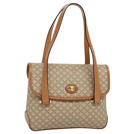 Céline Celine Vintage Macadam Canvas and Leather Beige
