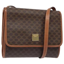 Céline Borsa a Spalla Celine Vintage Macadam in Tela e Pelle Marrone