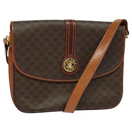 Céline Borsa a Spalla Celine Vintage Macadam in Tela e Pelle Marrone